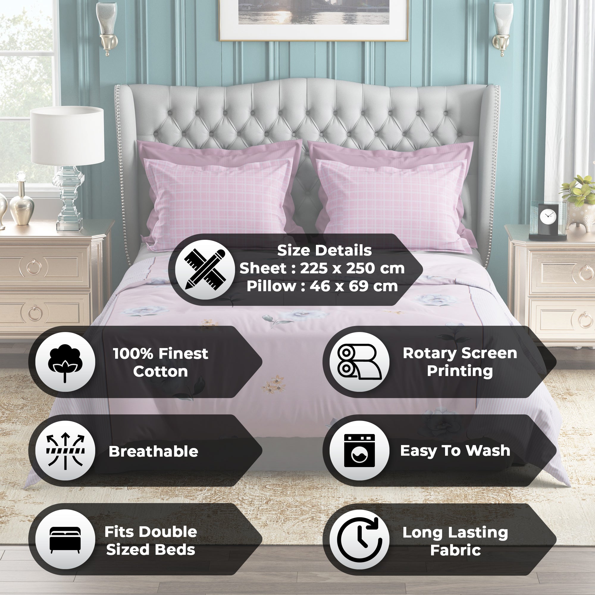 Studio Luxurious 144 TC 100% Cotton Purple Double Bedsheet