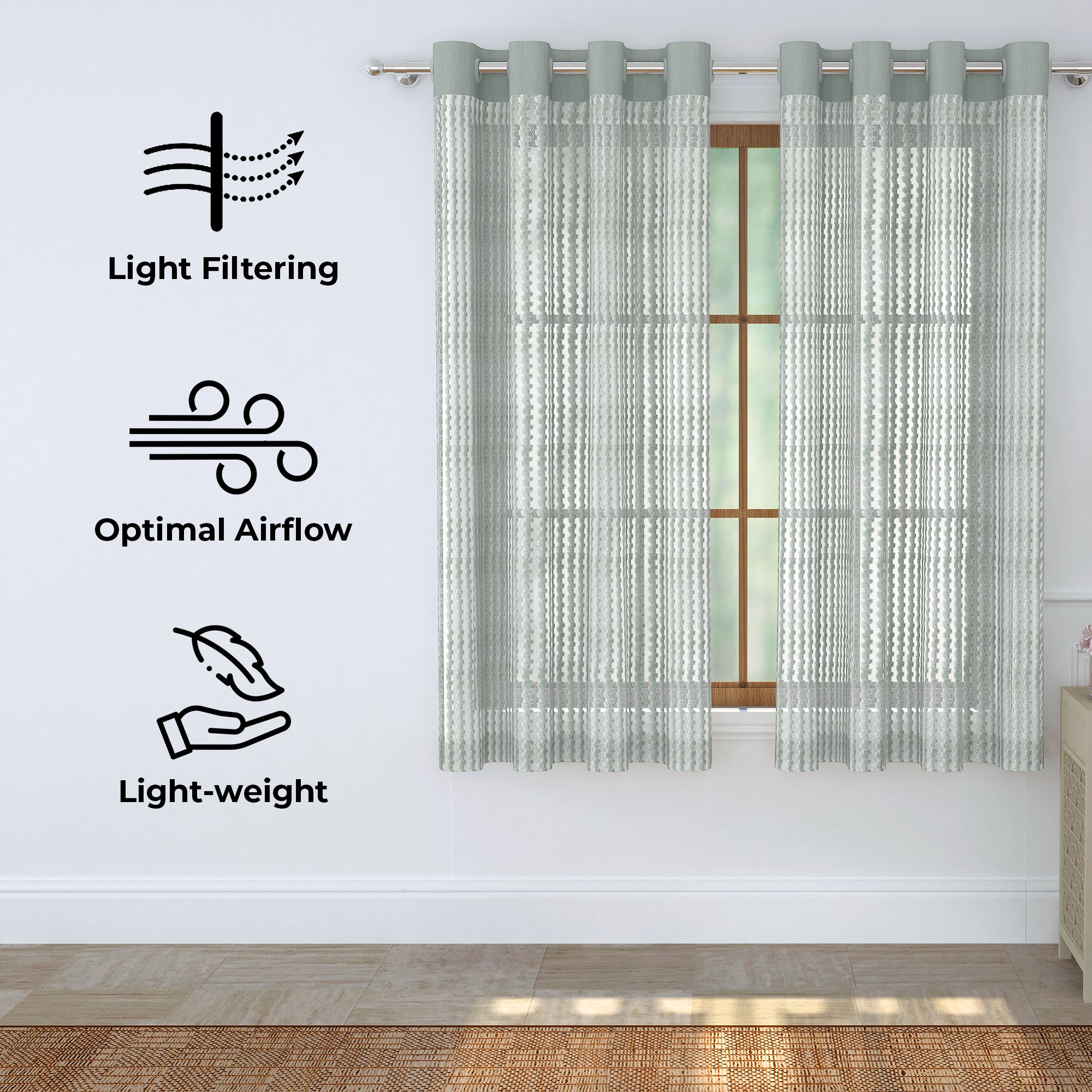 2 Pcs Grey Aura Sheer Net Polyester Window/Door/Long Door Curtains