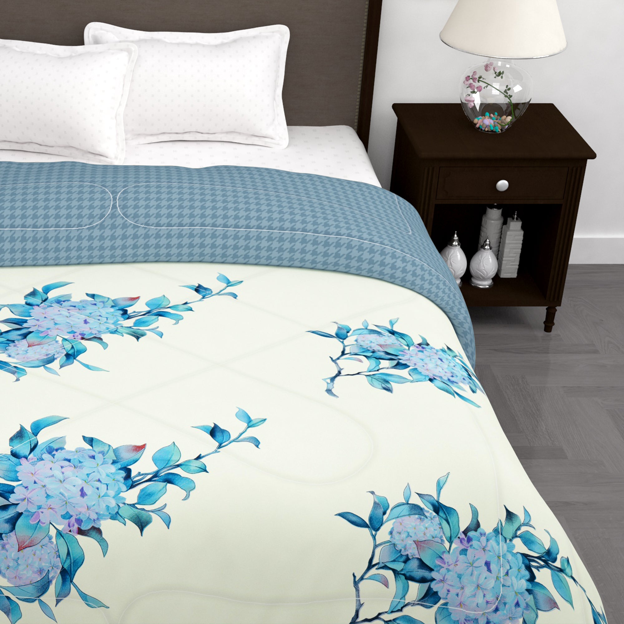 180 GSM Light Yellow Floral Microfiber Fusion Reversible Double Comforter
