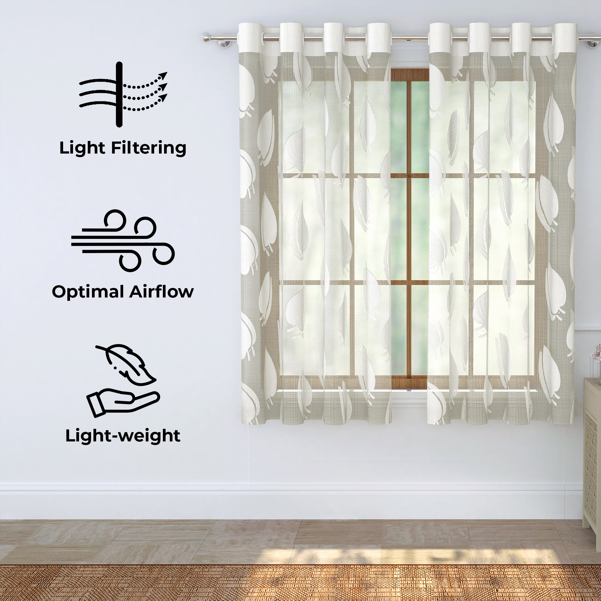 2 Pcs White Aura Sheer Net Polyester Window/Door/Long Door Curtains