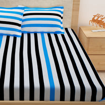 Metro 186 TC Cotton Blue Double Bedsheet with Pillow Covers