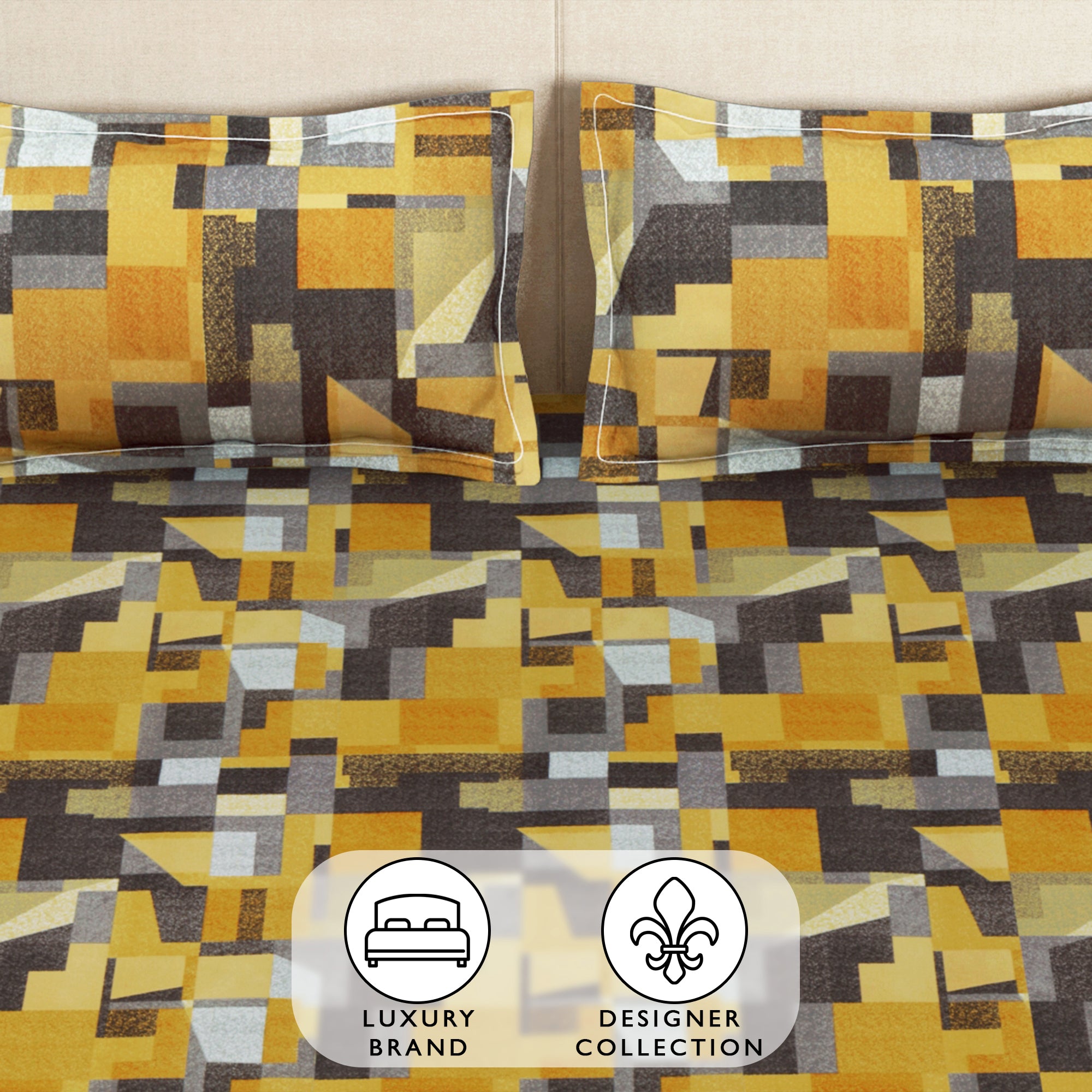 Arena 186 TC Mustard Double Size Bedsheet With 2 Pillow Cover