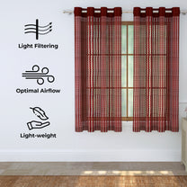 2 Pcs Maroon Aura Sheer Net Polyester Window/Door/Long Door Curtains