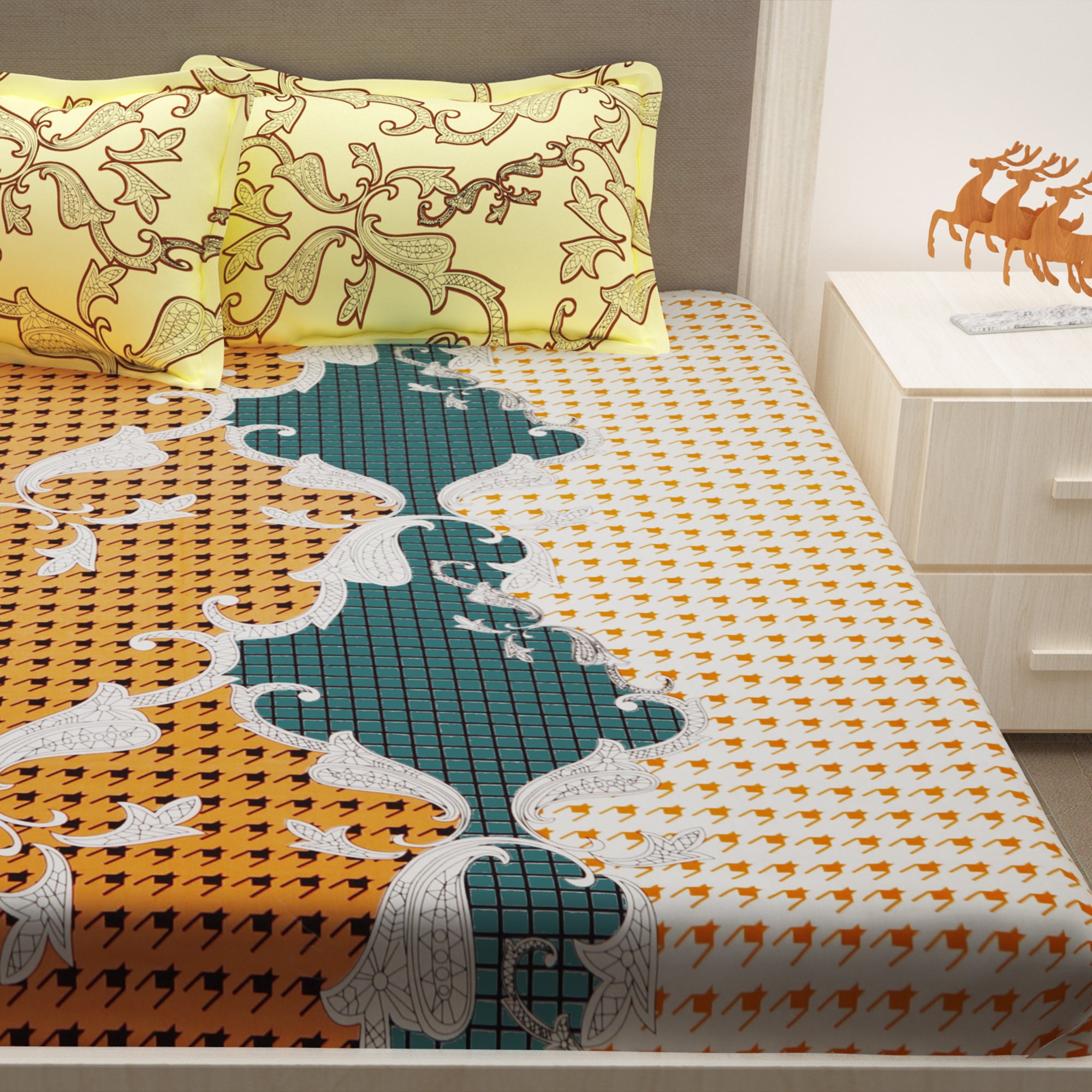 Metro 186 TC Cotton Mutlicolor Double Bedsheet with Pillow Covers