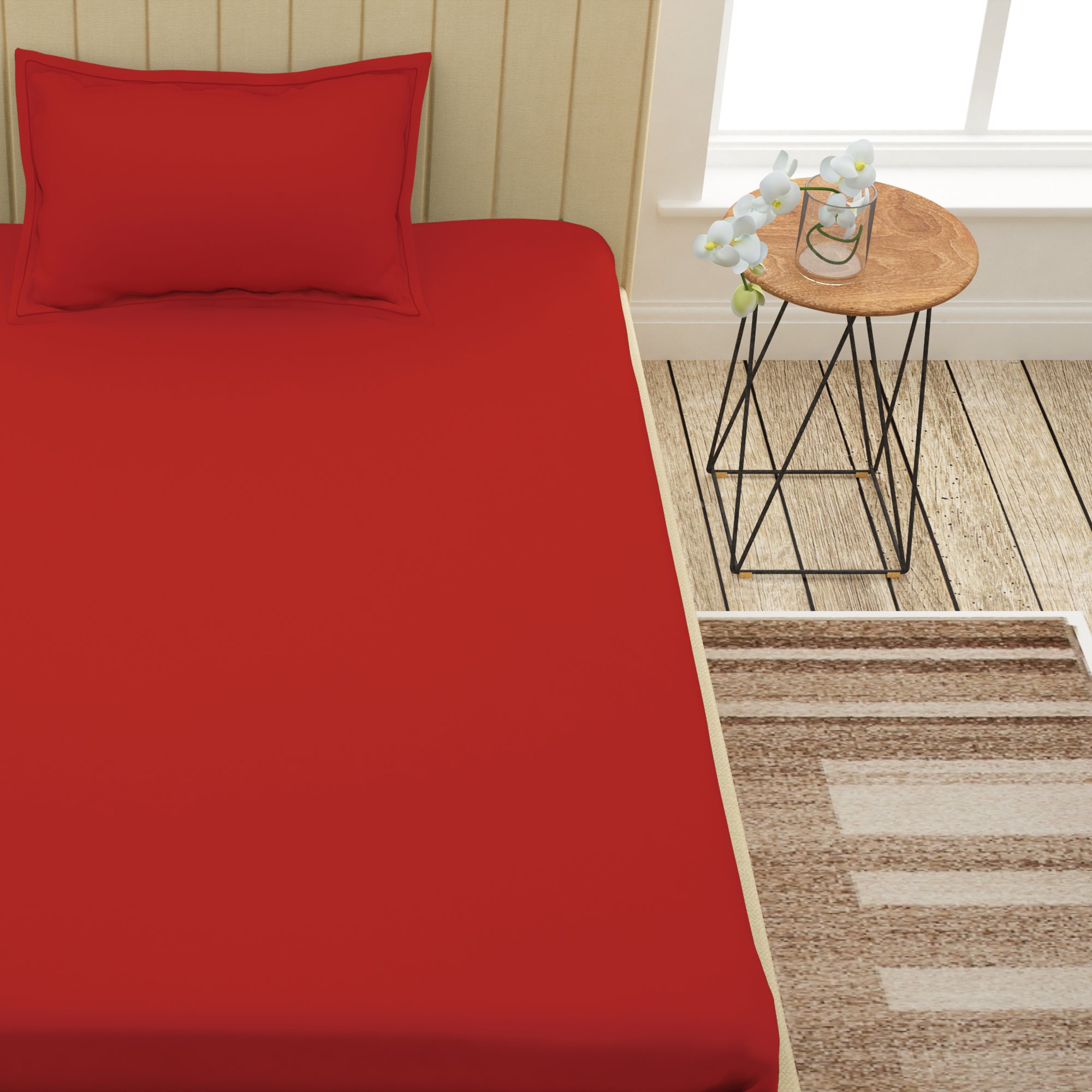 Avalon 300 TC Ruby Red Solid Single Size Bedsheet