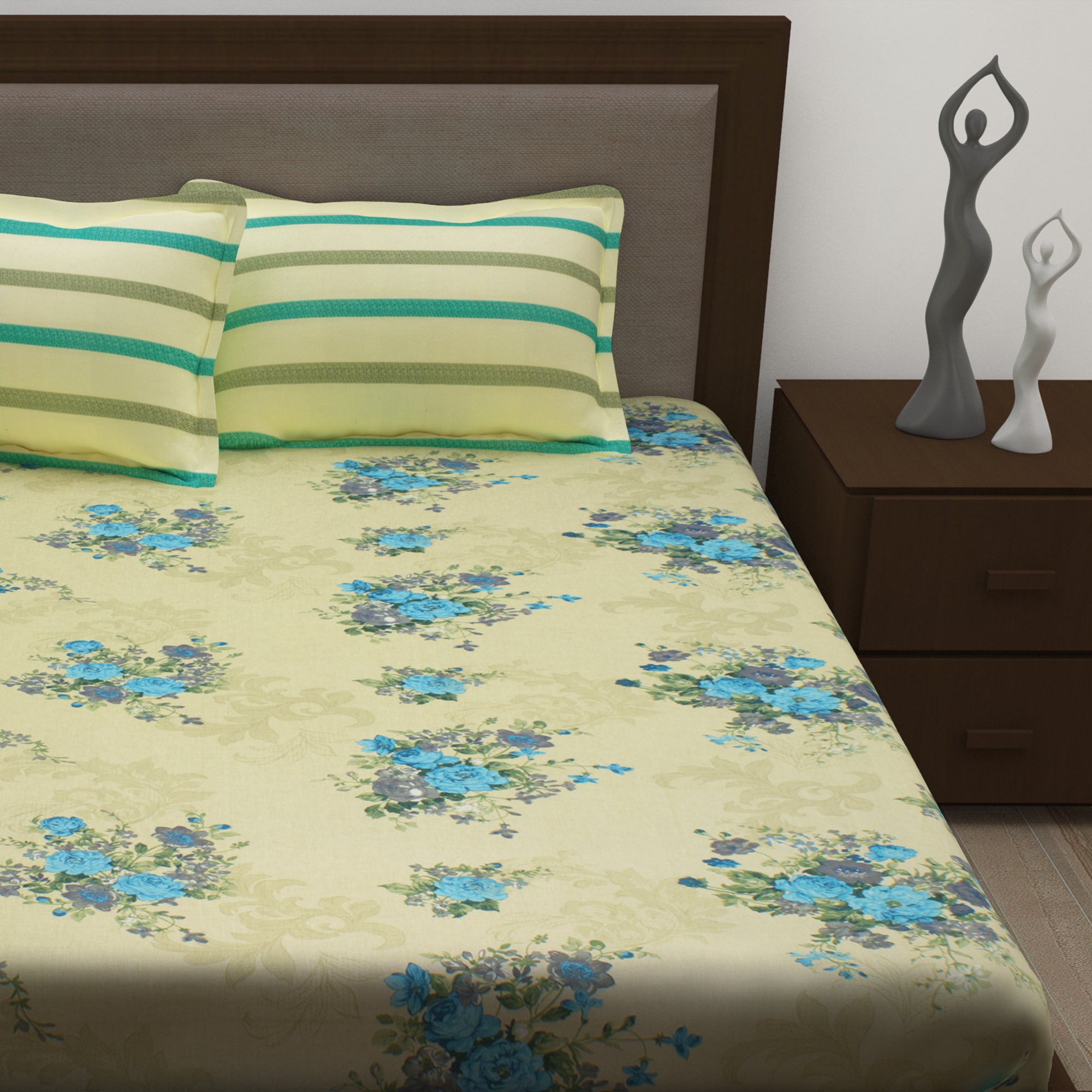 Metro 186 TC Cotton Cream Single Bedsheet with Pillow Covers