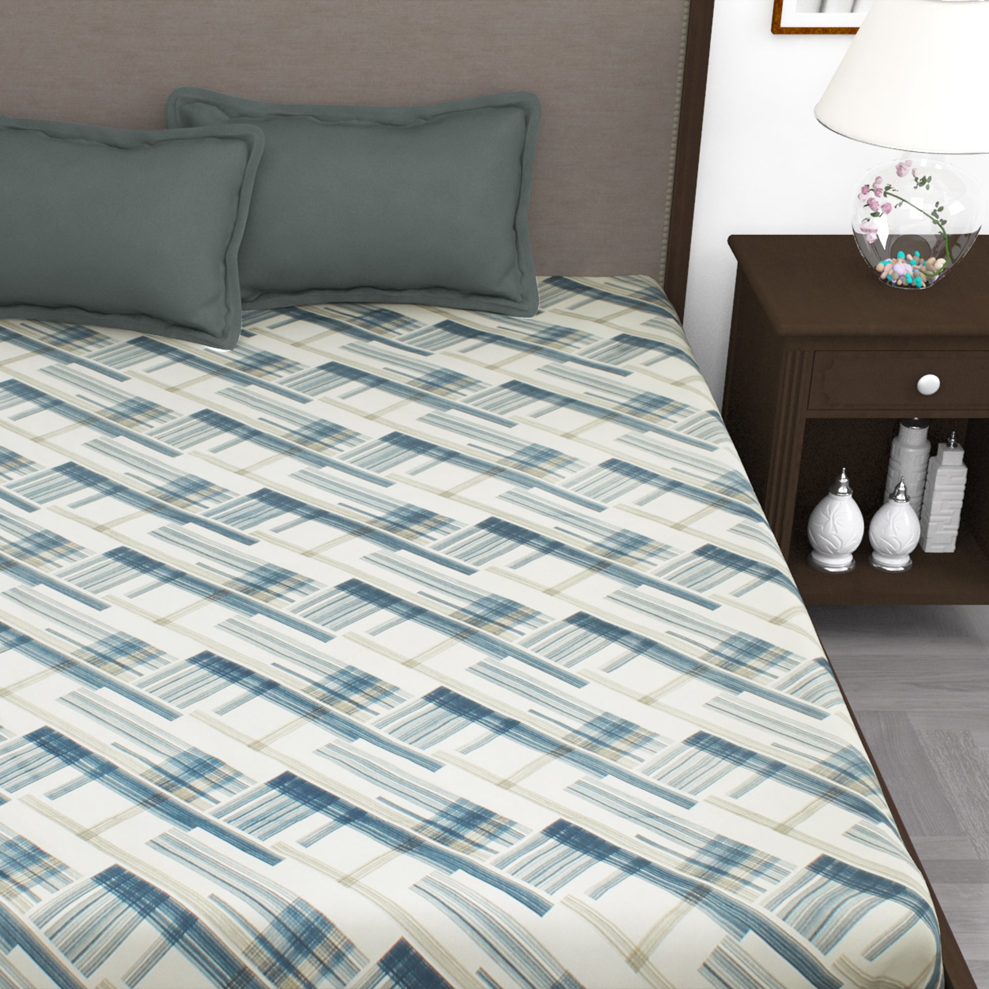 AVIATOR 300 TC White Criss cross Grunge King Size Bedsheet