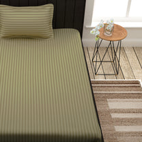 Avalon 300 TC Cotton Light Brown Satin Stripes Single Bedsheet with 1 Pillow Cover