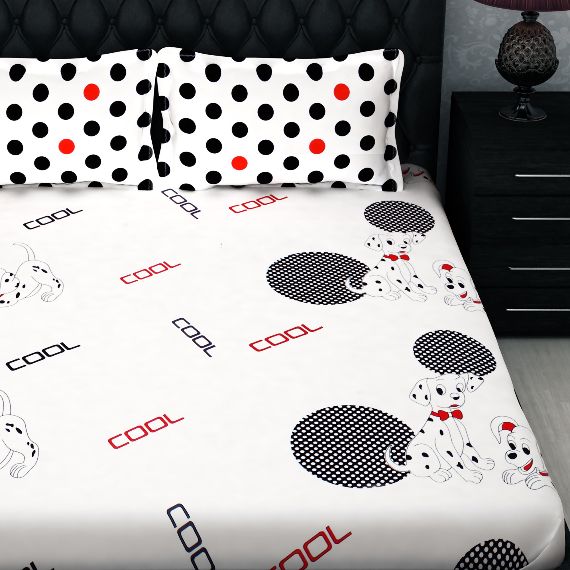 Metro Cotton Double Bedsheets Combo - 186 TC-  Dalmatian / Polka Dots and Floral