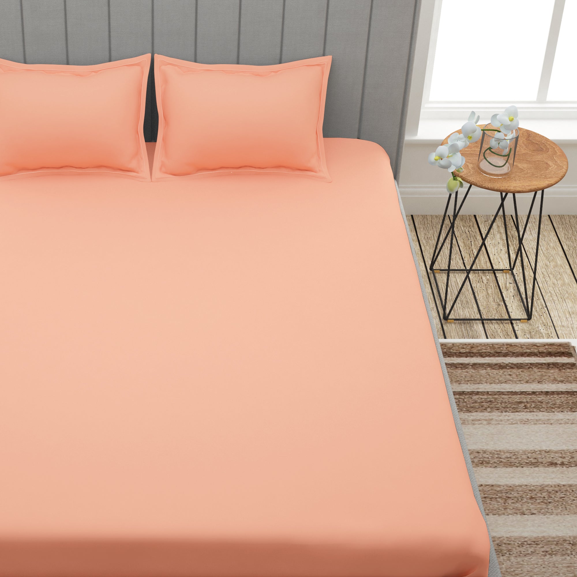 Forever 300 TC Tangy Peach King Size Bedsheet