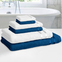 Navy Blue & White 100% Cotton Set of 6 Towel Set