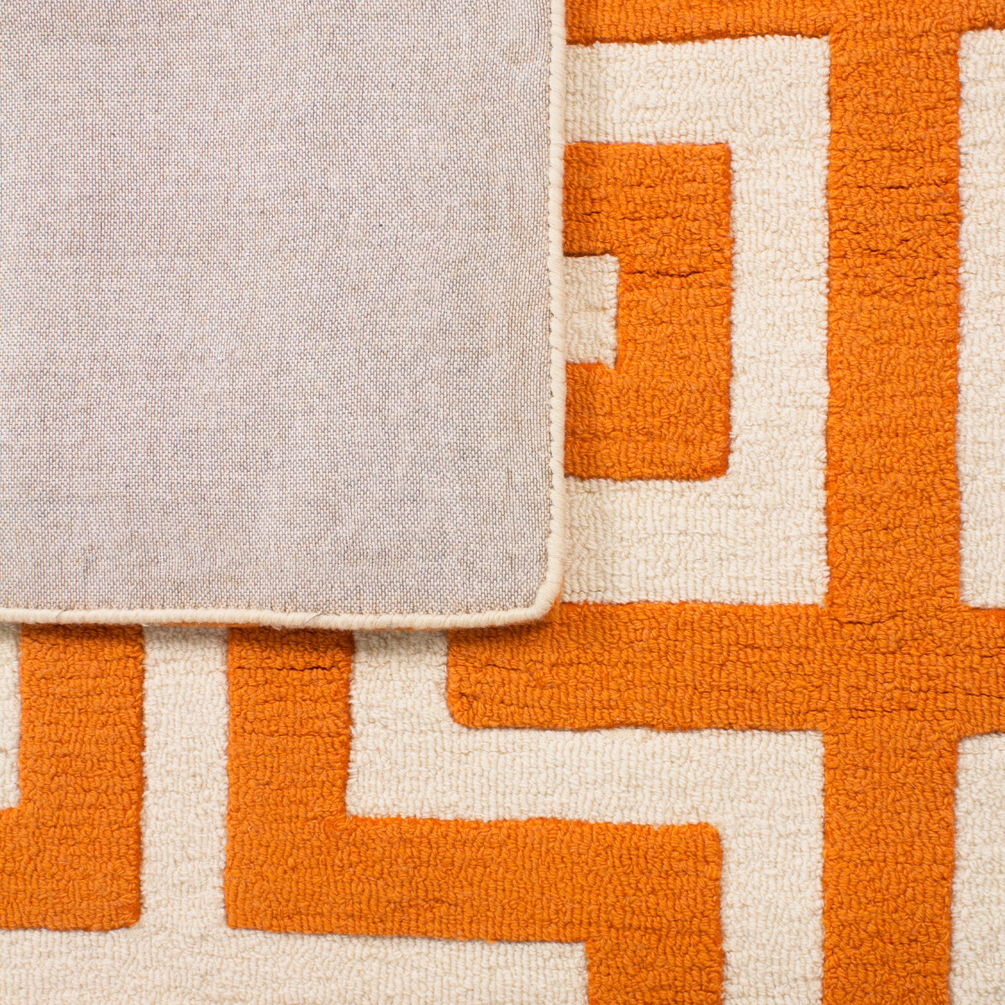 Orange Woolen Handmade Abstract Bhadohi Carpet