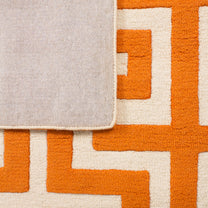 Orange Woolen Handmade Abstract Bhadohi Carpet