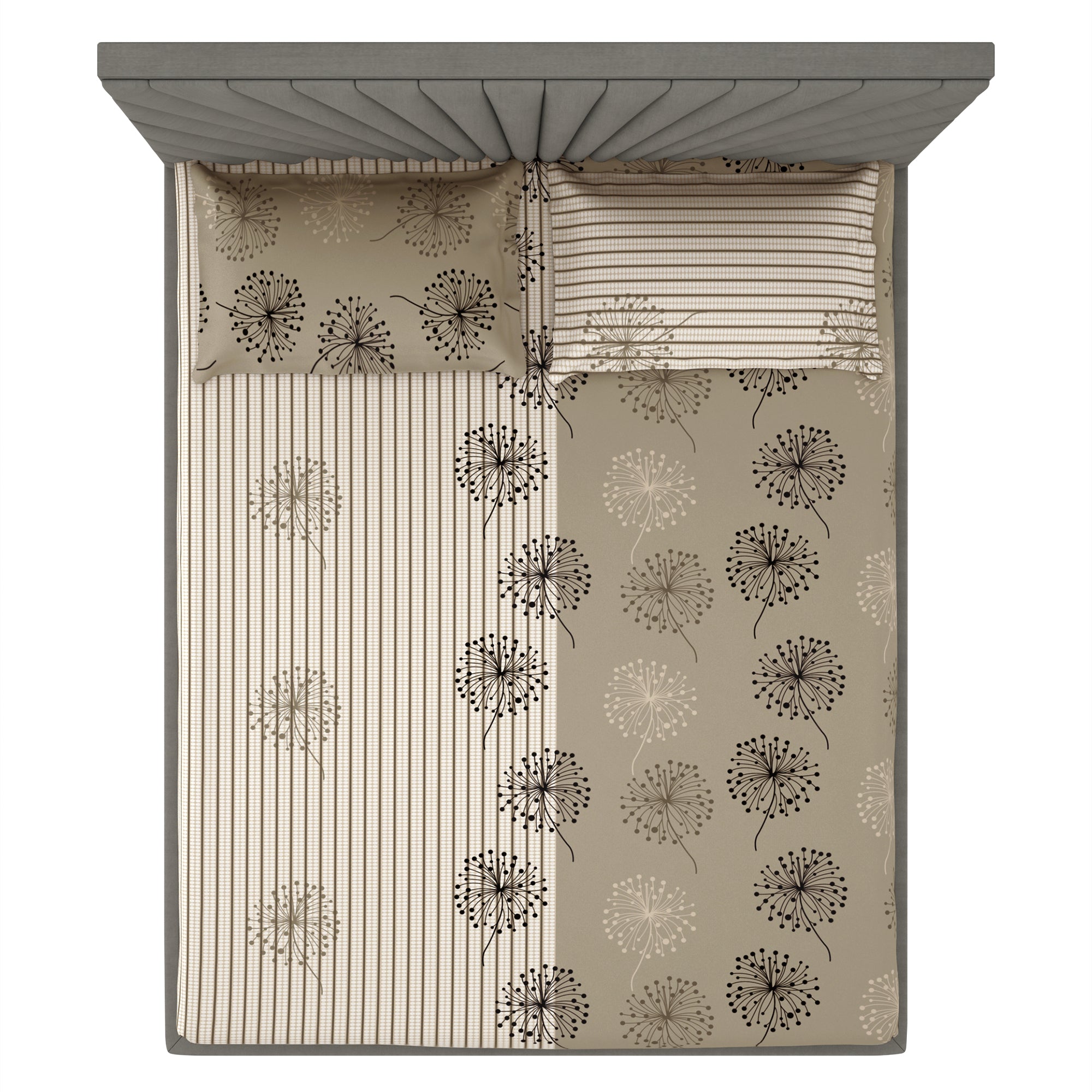 Metro 186 TC 100% Cotton Grey and Cream Double Bedsheet