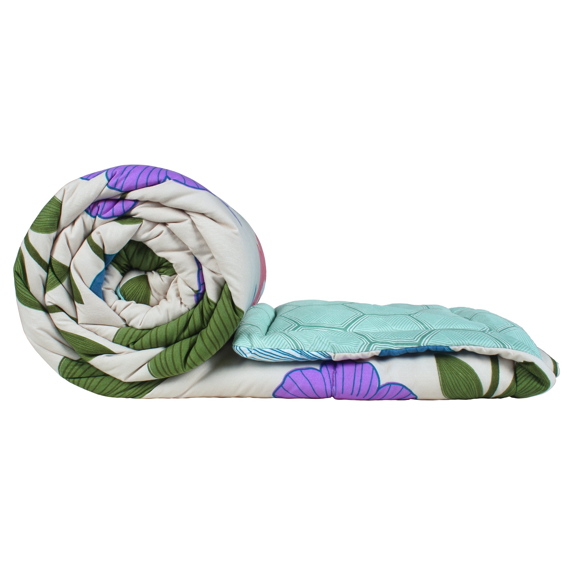 180 GSM Cream Floral Microfiber Fusion Reversible Double Comforter