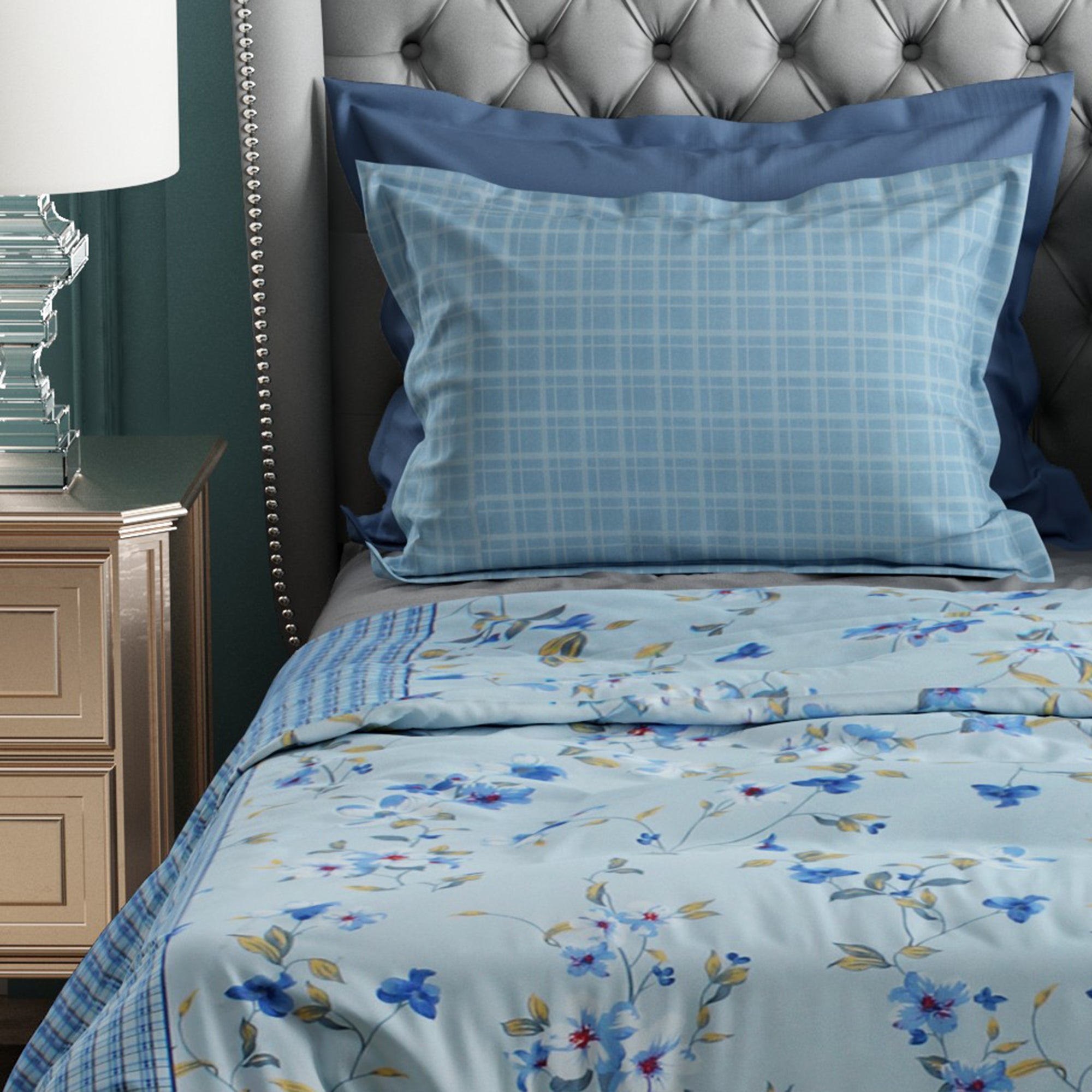 Studio Luxurious 144 TC 100% Cotton Greyish Blue Double Bedsheet