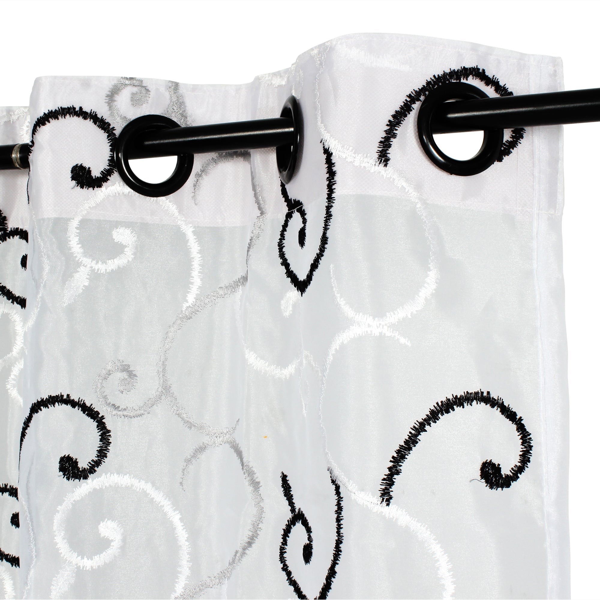 2 Pcs Black & White Imagica Sheer Door Curtain, 7 ft