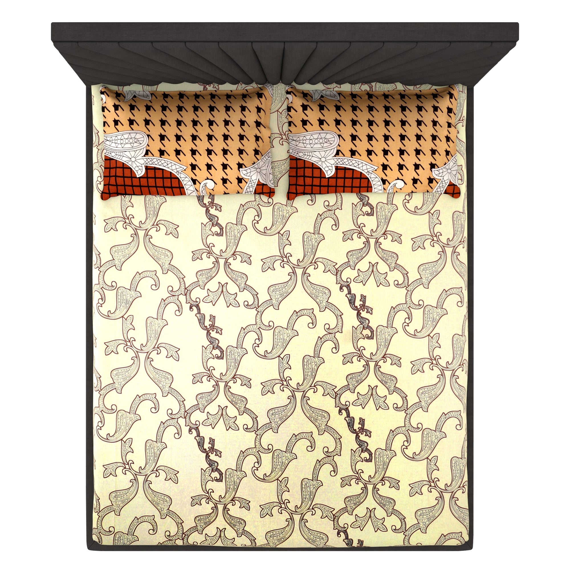 Metro 186 TC 100% Cotton Cream and Brown Double Bedsheet