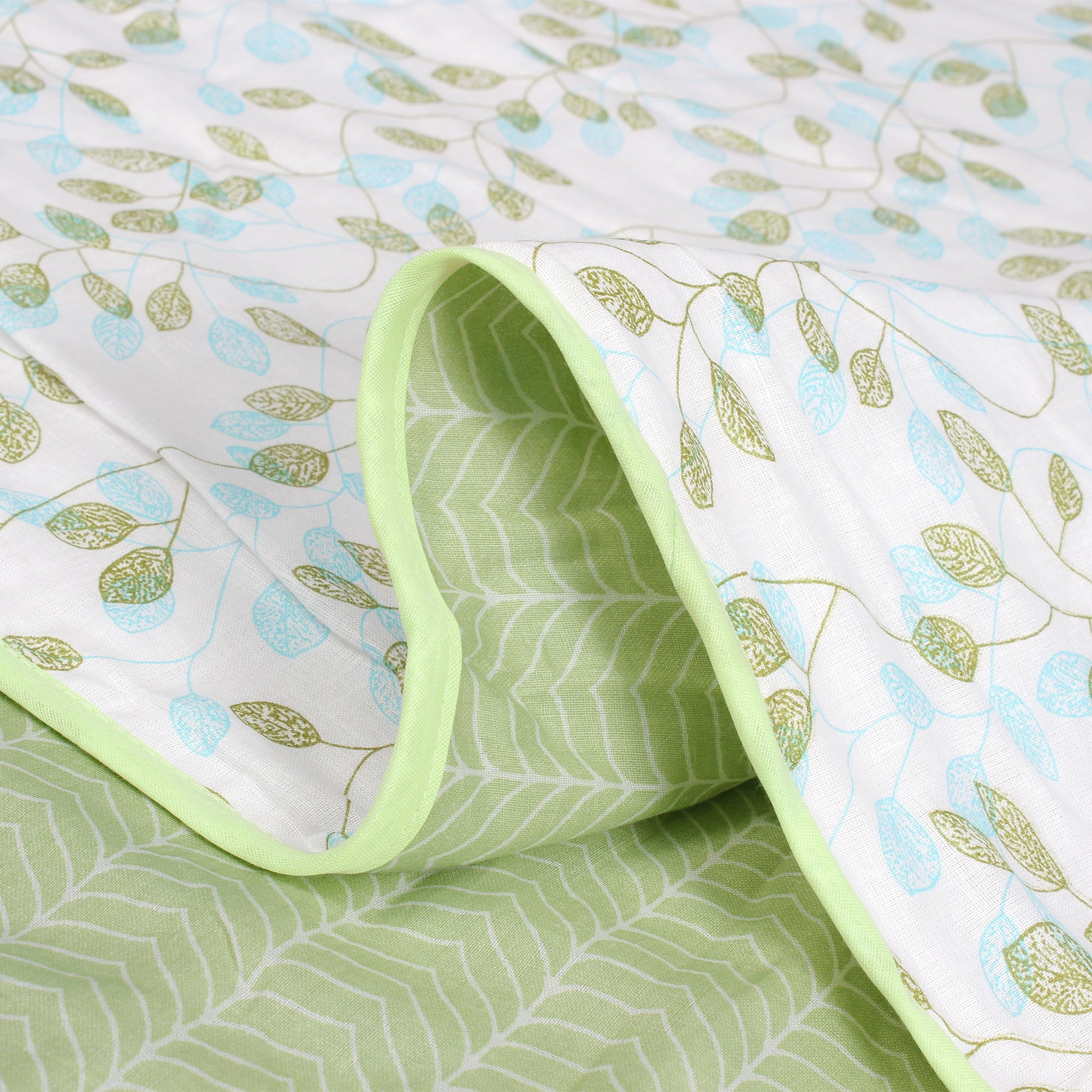 Super Soft Olive Green & White Leaf Abstract Reversible Single Size Dohar - Pack of 2