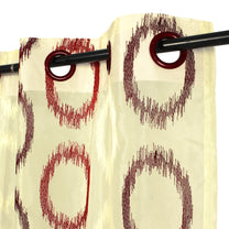 2 Pcs Beige & Maroon Imagica Sheer Door Curtains, 7 ft