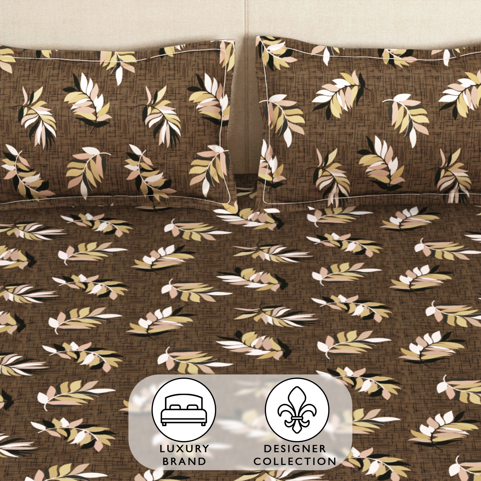 Arena 186 TC Brown Double Size Fitted Bedsheet With 2 Pillow Cover