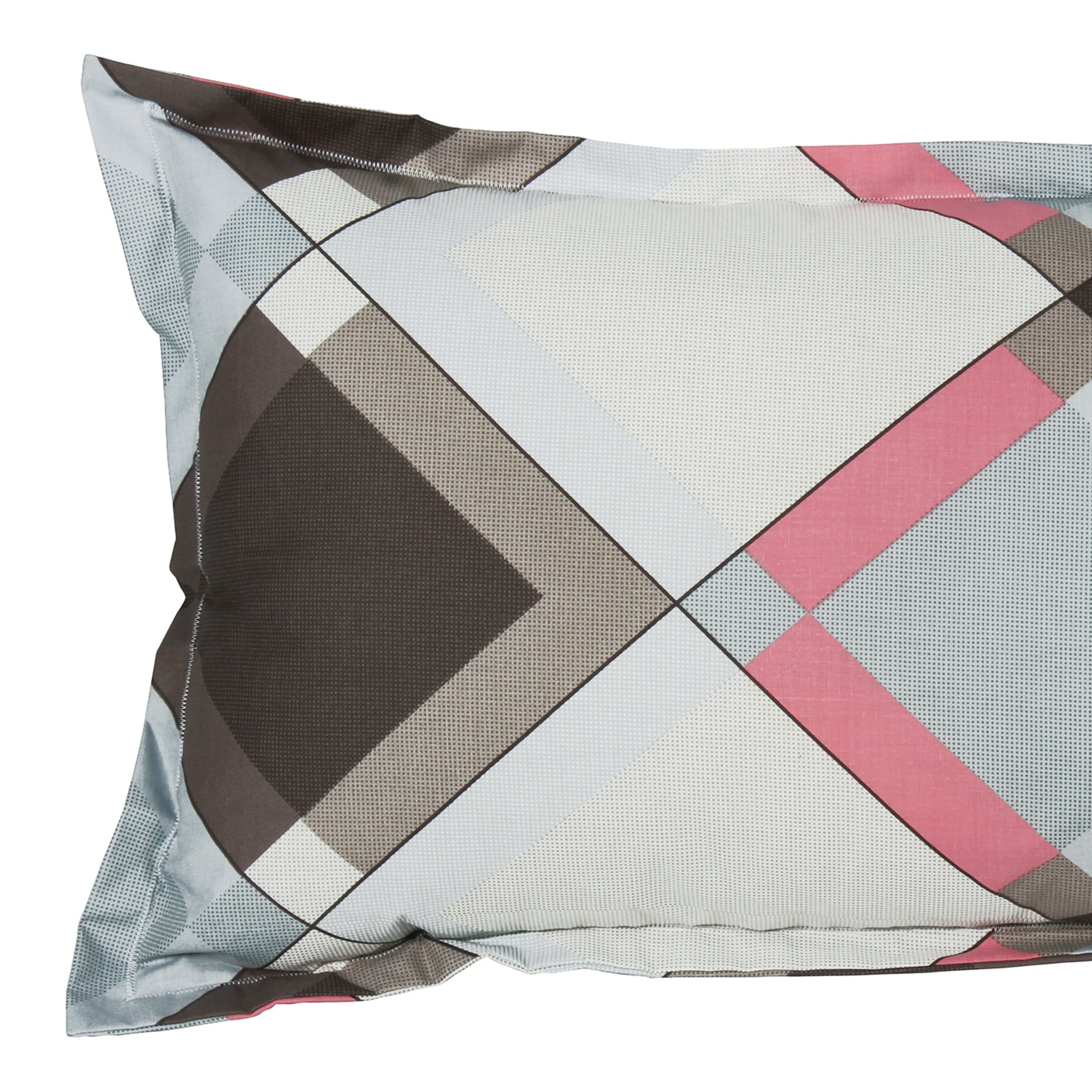 Story@Home 210 TC 100% Cotton Grey & Pink Diamond Checks Print 2 Single Bedsheet Combo with 2 Pillow Covers