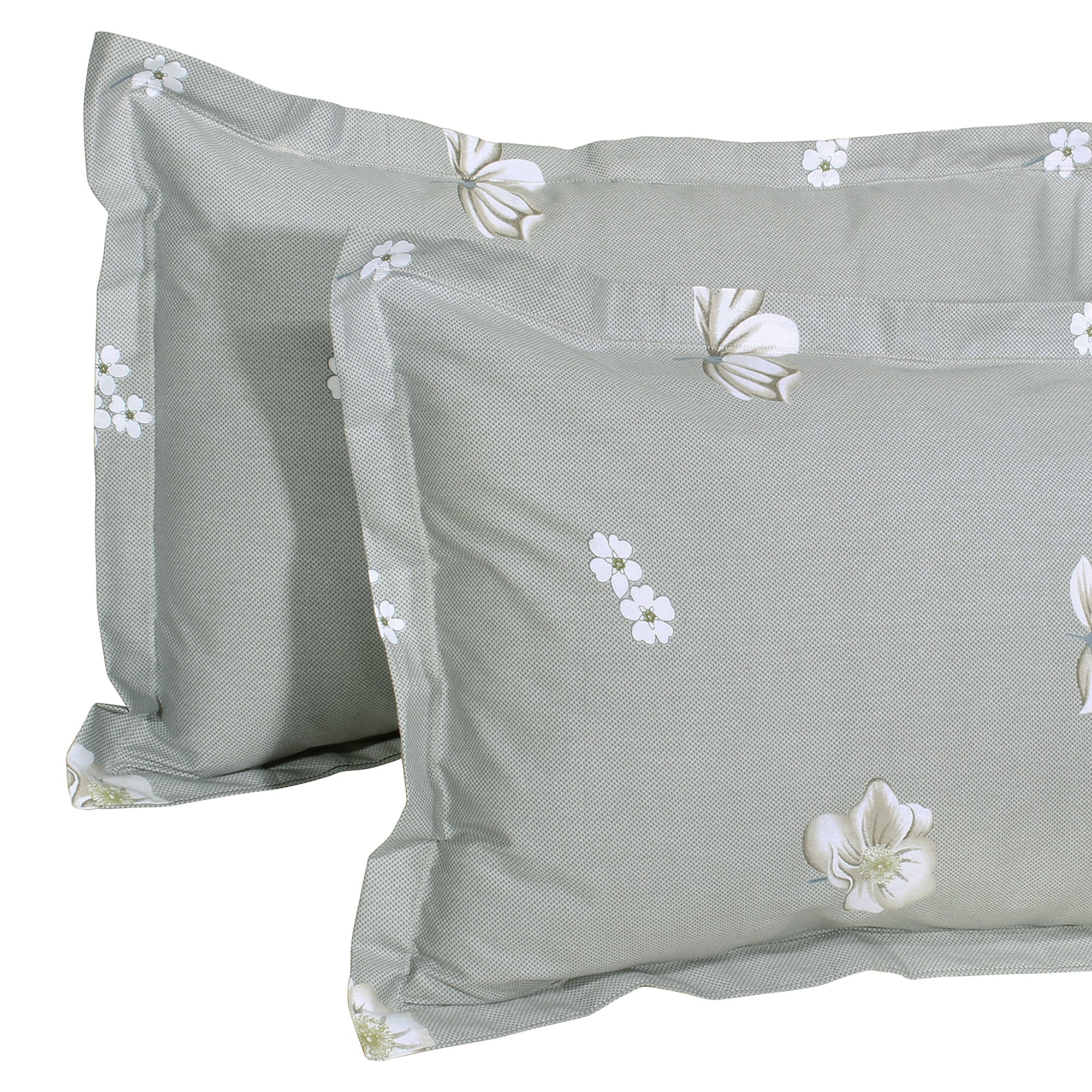 300 TC Grey Floral 1 King Size Bedsheet With 2 Pillow Cover