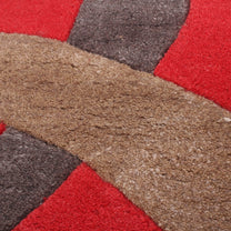 Red Woolen Handmade Abstract Bhadohi Carpet