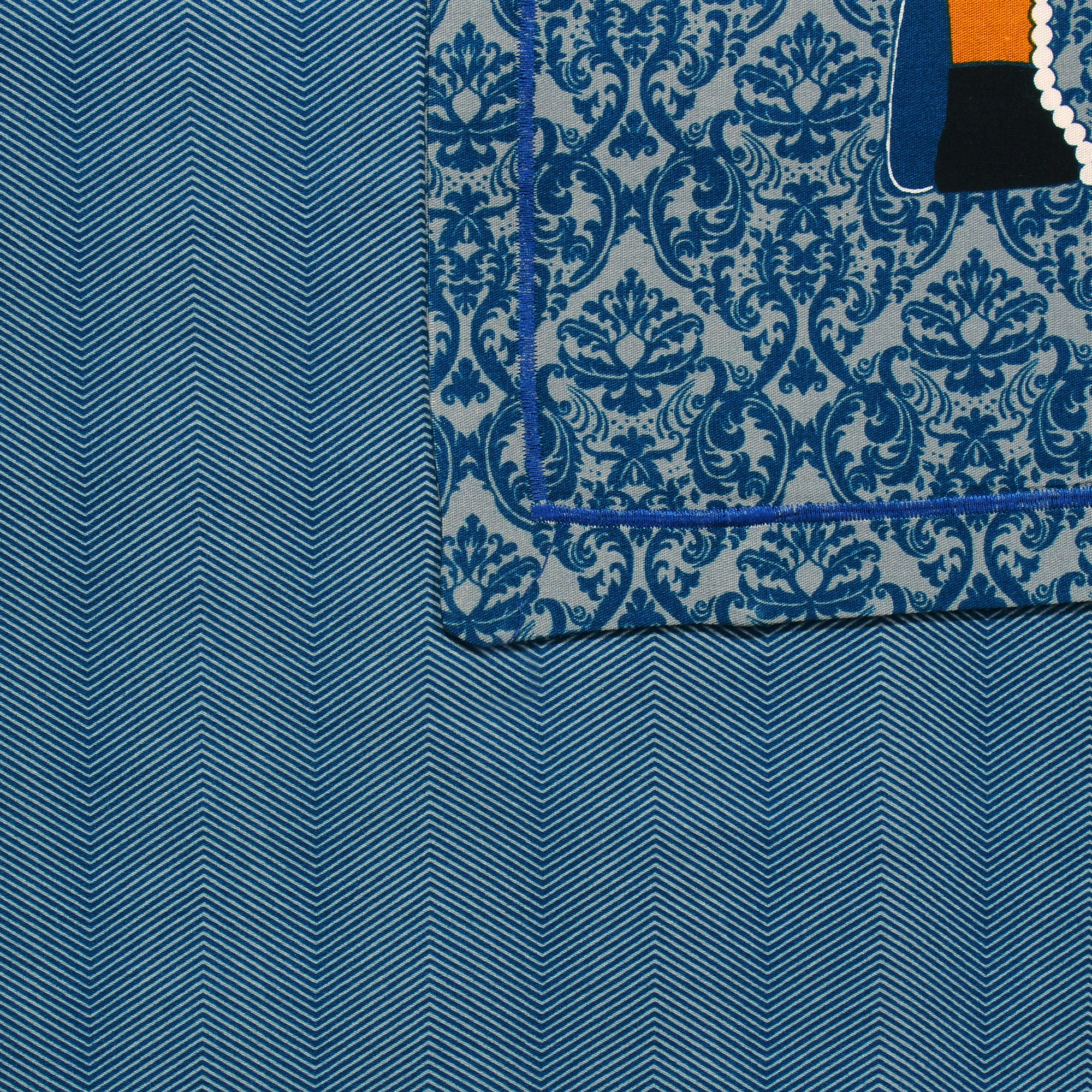 Artini Collection Floral Pattern King Size Bedsheet - Blue & Mustard Yellow