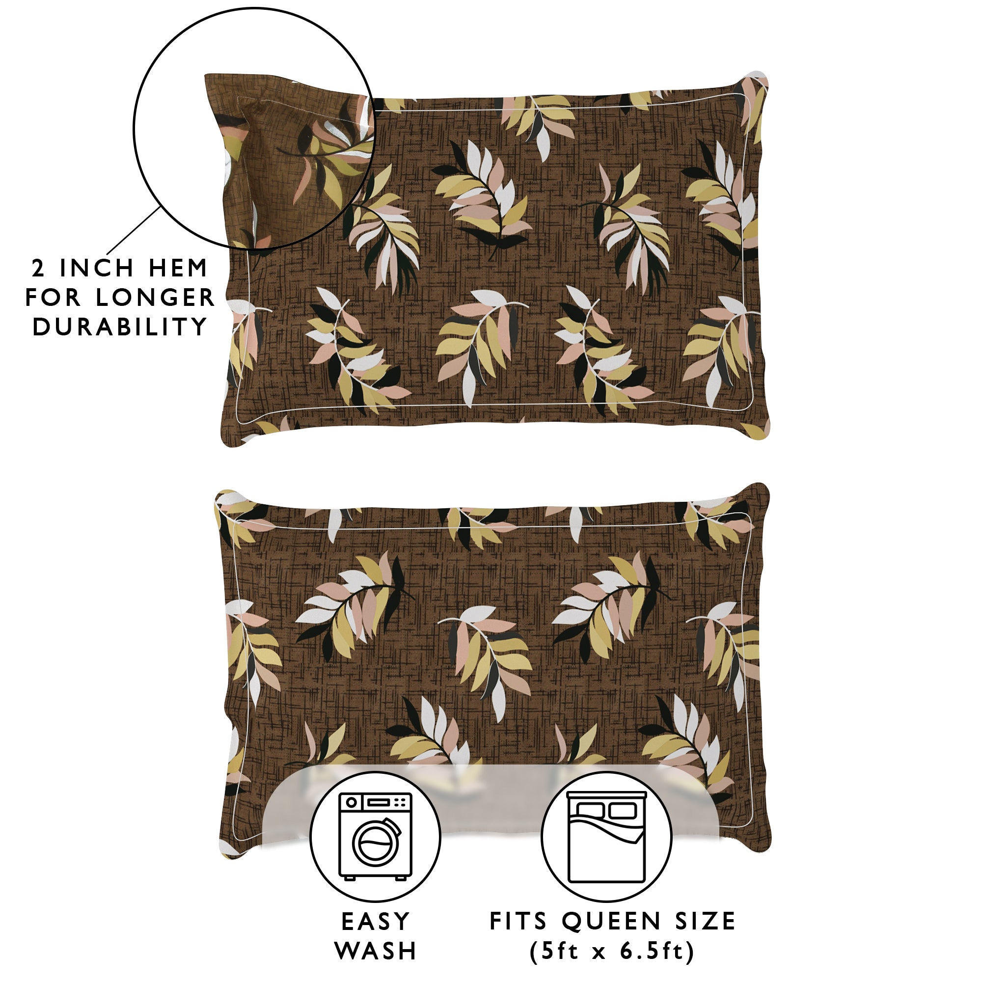 Arena 186 TC Brown Double Size Fitted Bedsheet With 2 Pillow Cover