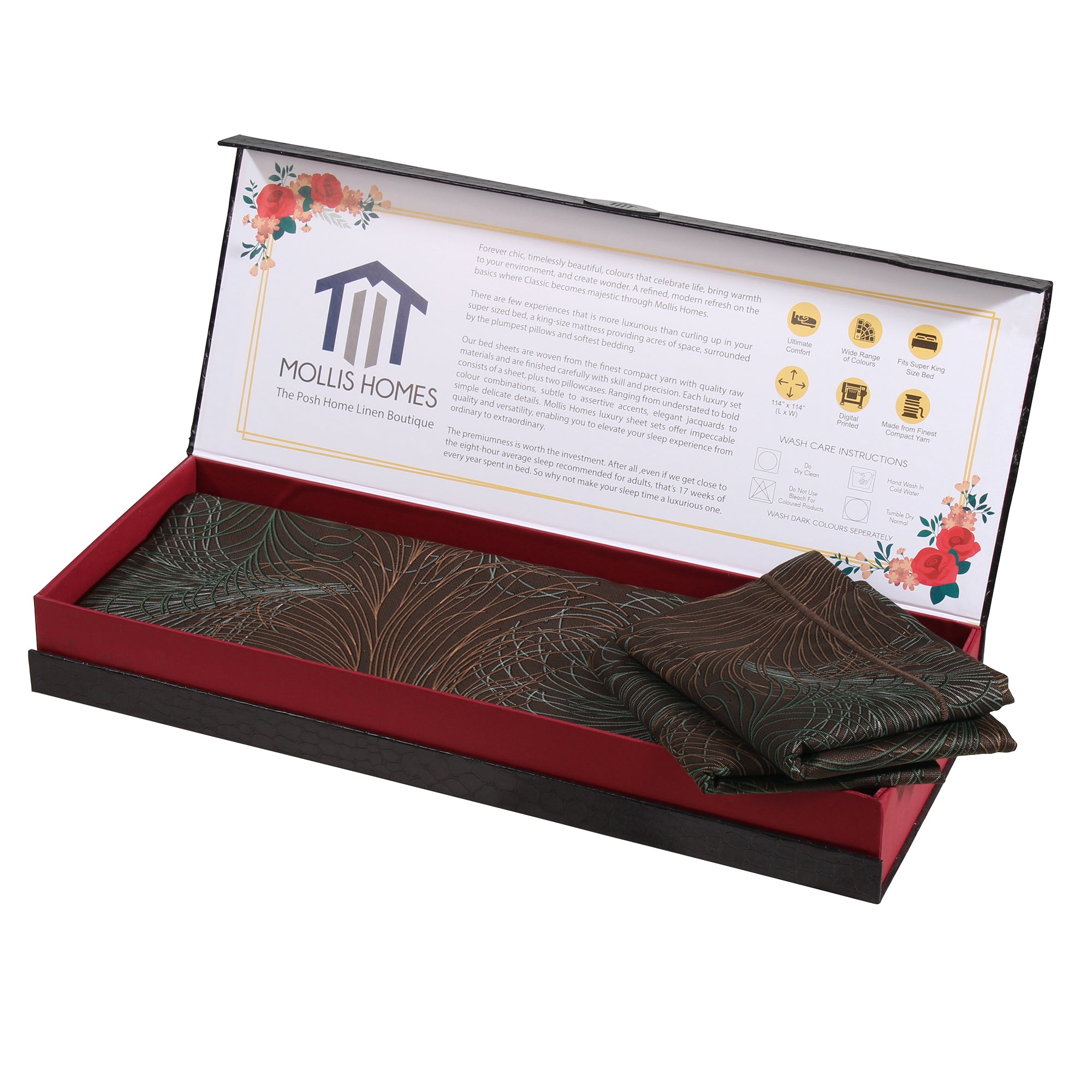 MOLLIS HOMES SUPER KING SIZE BEDSHEET - Seamless Feather Pattern, Walnut