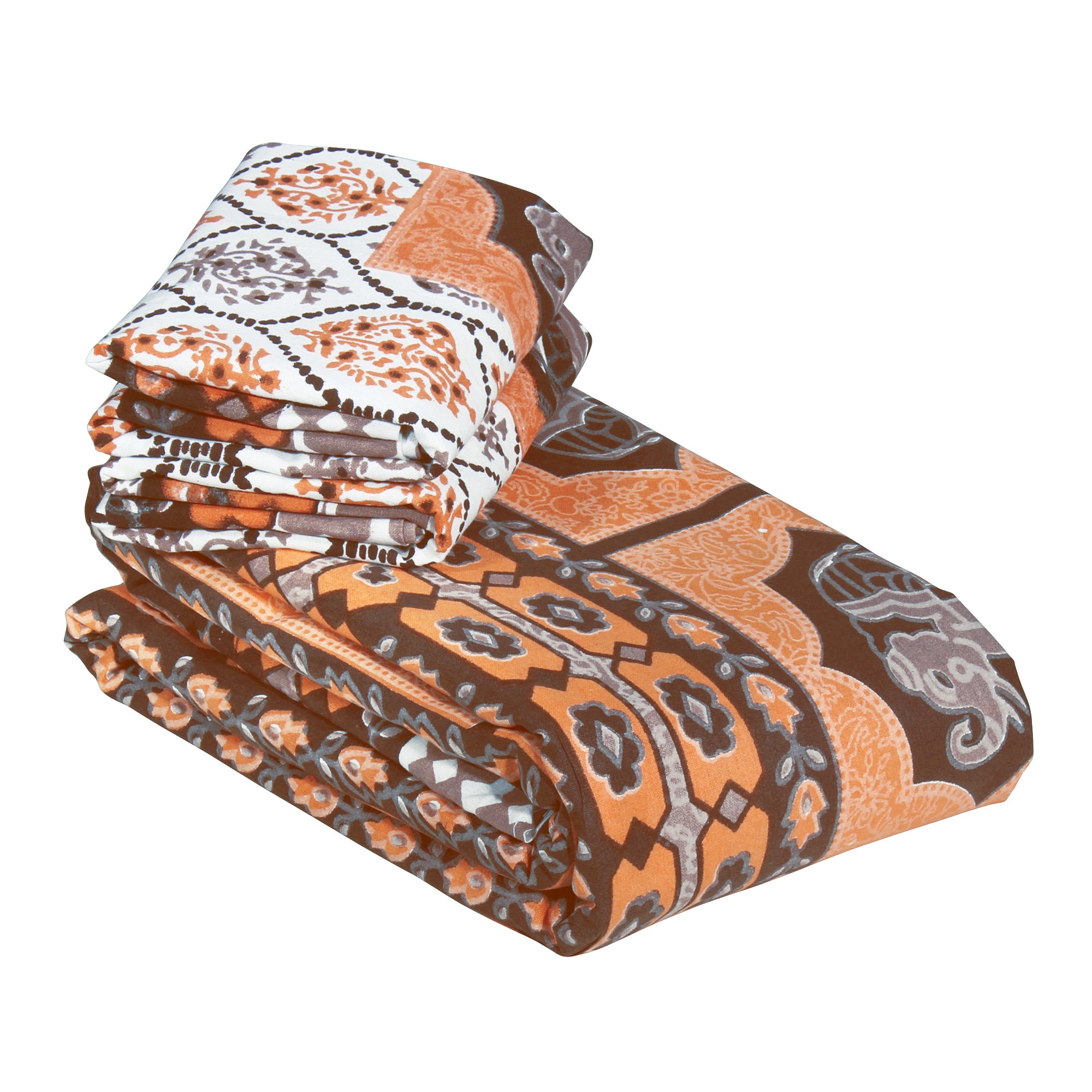 Pandora 152 TC 100 % Cotton Orange Ethnic Double King Size Bedsheet