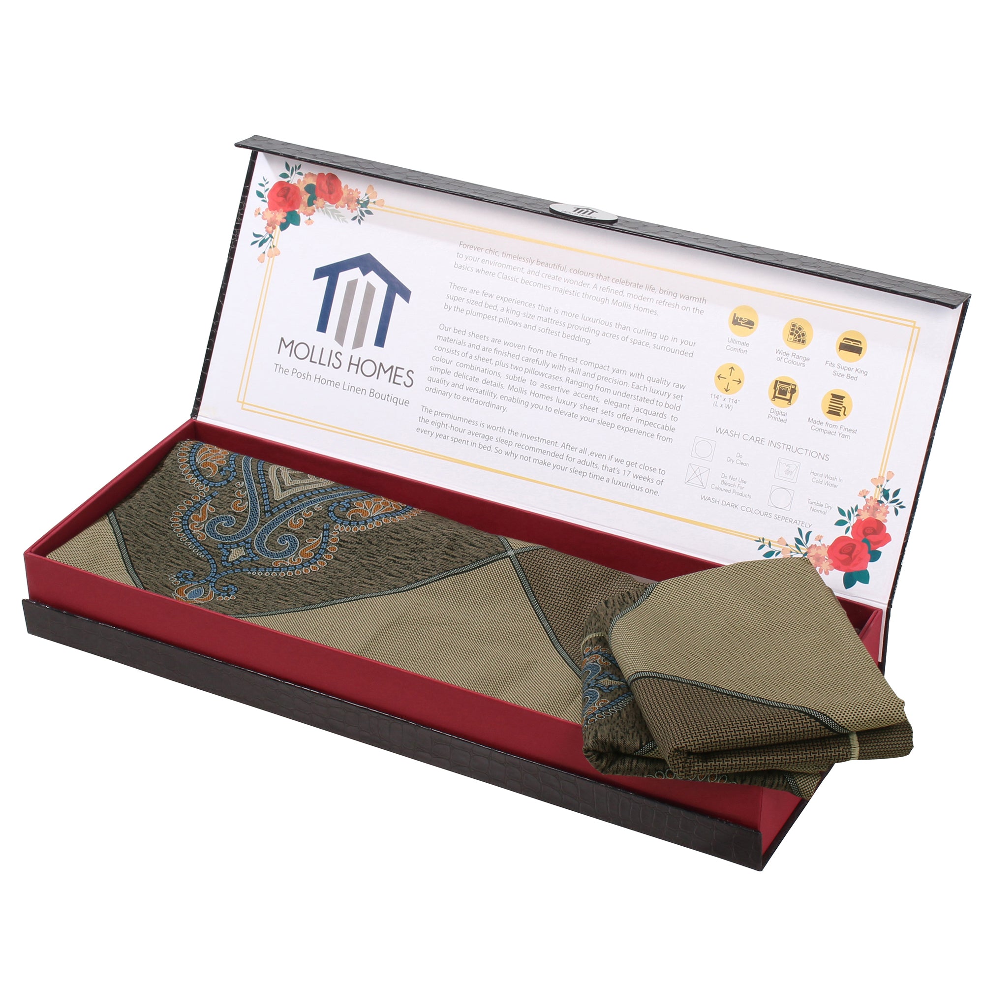 MOLLIS HOMES SUPER KING SIZE BEDSHEET - Motif Damask Pattern, Cream