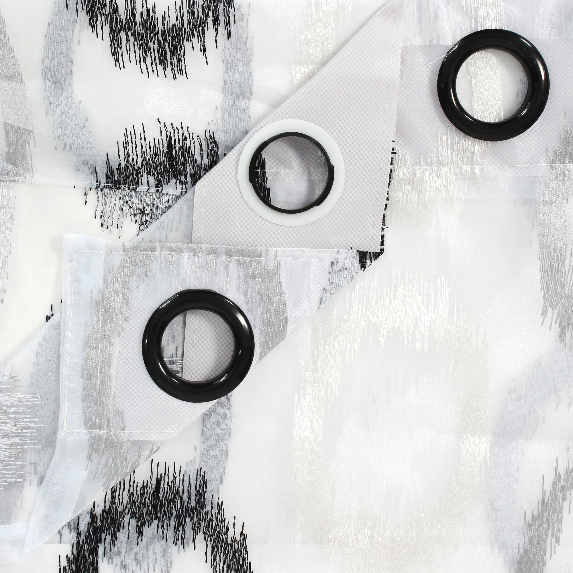 2 Pcs Black & White Imagica Sheer Door Curtain, 7 ft