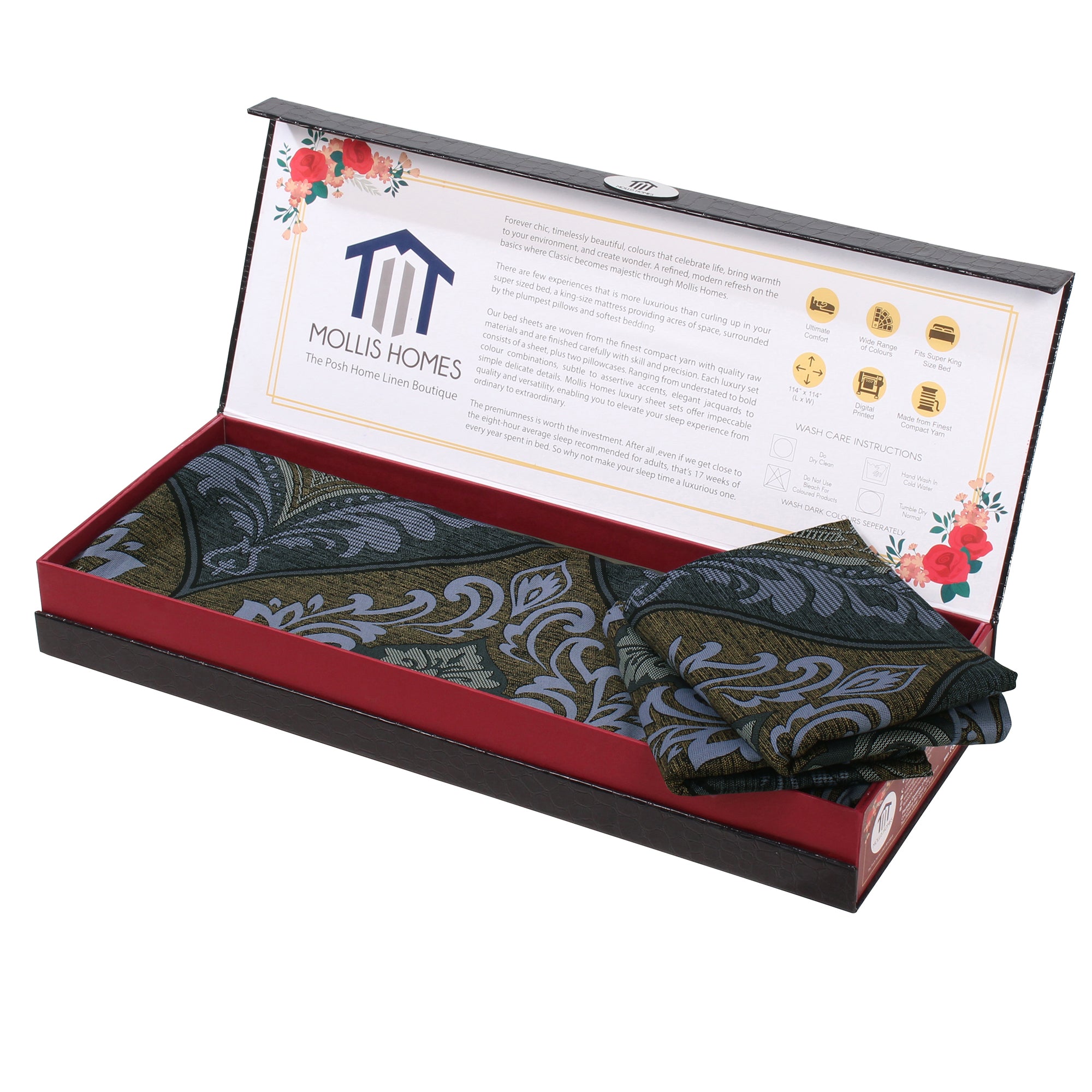 MOLLIS HOMES SUPER KING SIZE BEDSHEET - Damask Victor Pattern, Blue