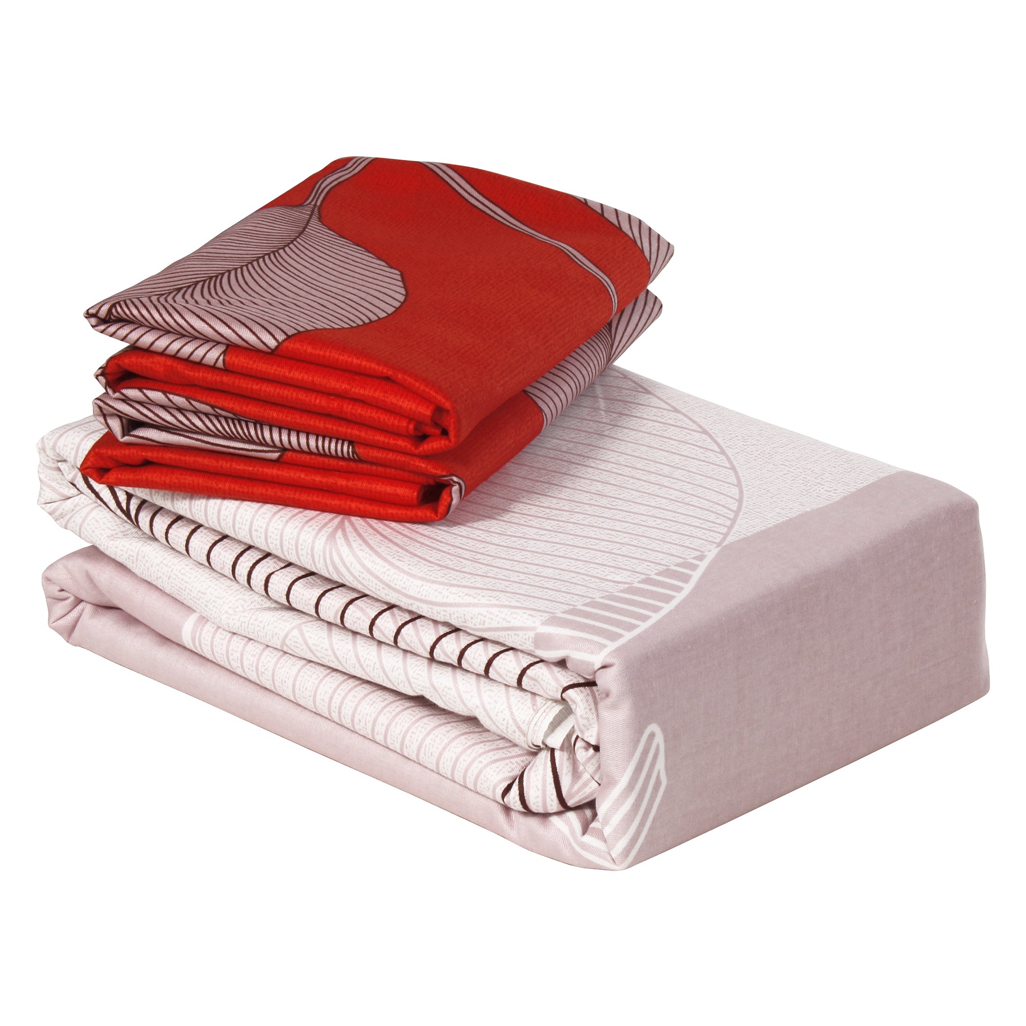 Pure Cotton White & Red Leaf Tevel King Size Bedsheet