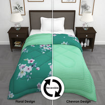 180 GSM Green Floral Microfiber Fusion Reversible Single Comforter
