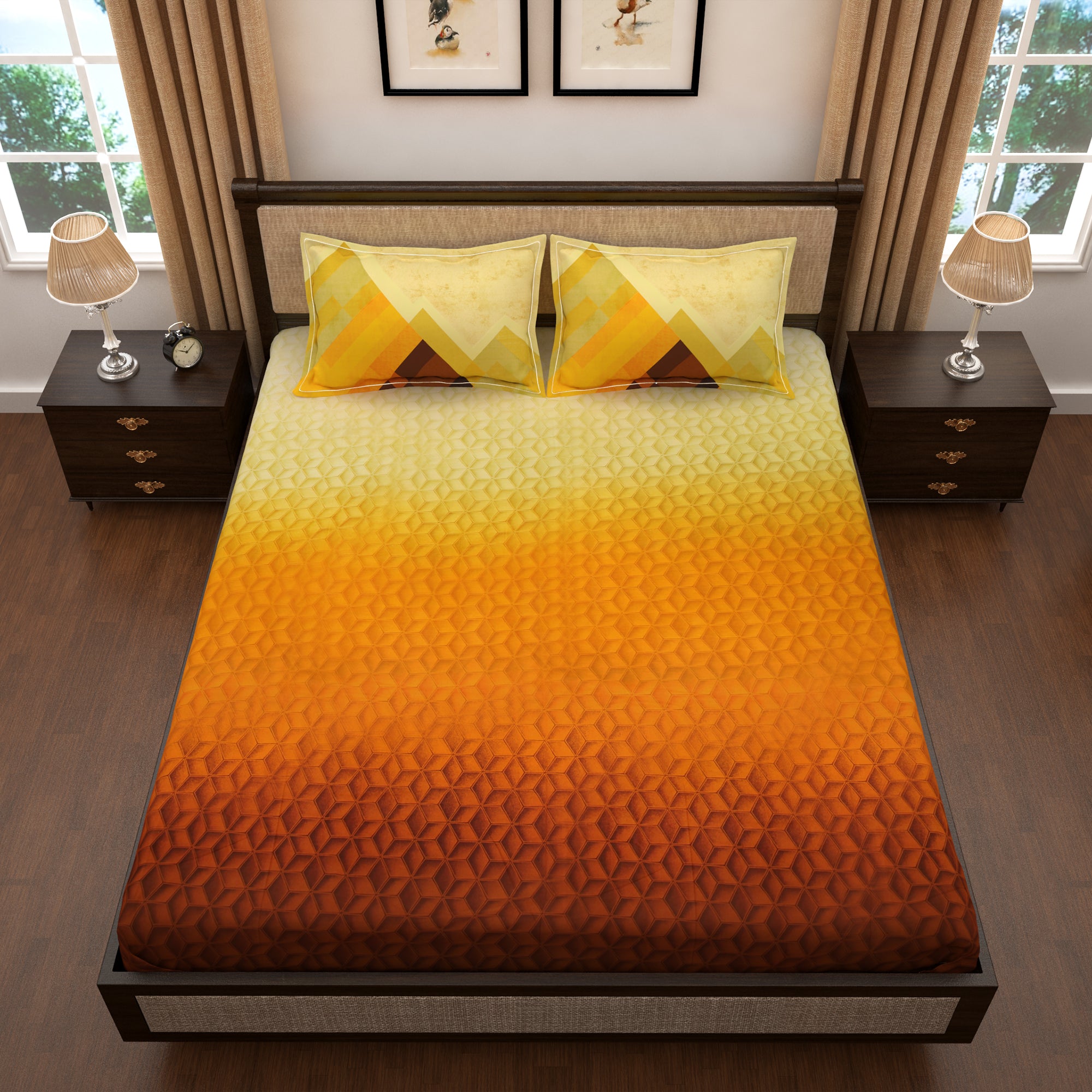 Pure Cotton 300 TC Orange Tevel King Size Bedsheet