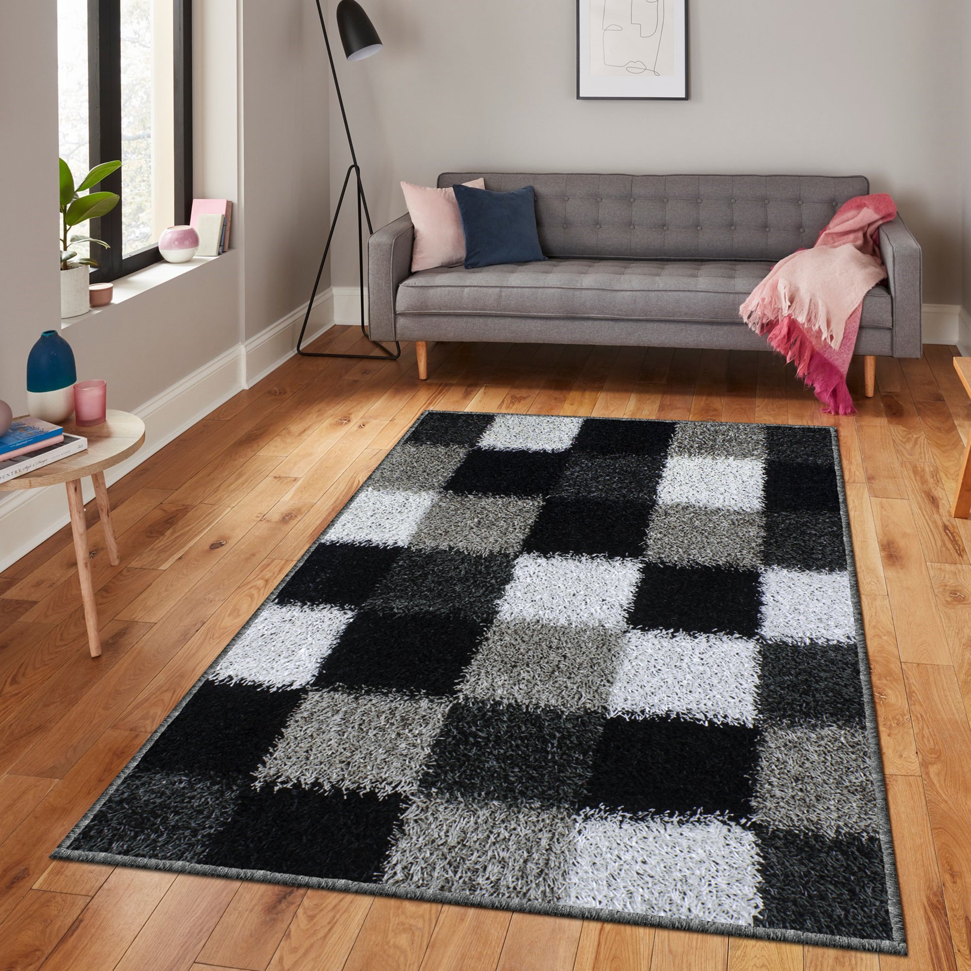 Story@Home Checks Pattern Black & white 1 PC Carpet