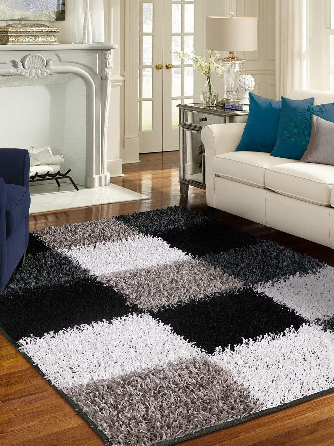 Checkered Pattern Black & White Carpet for Living Room
