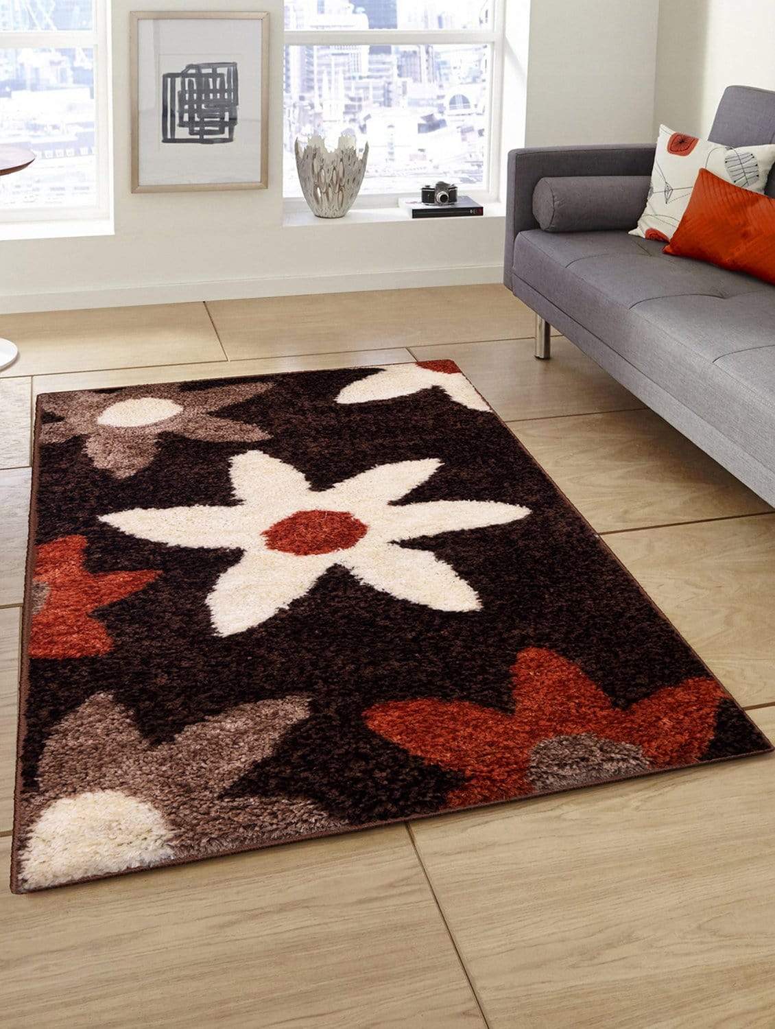 Floral Pattern Brown Carpet for Living Room