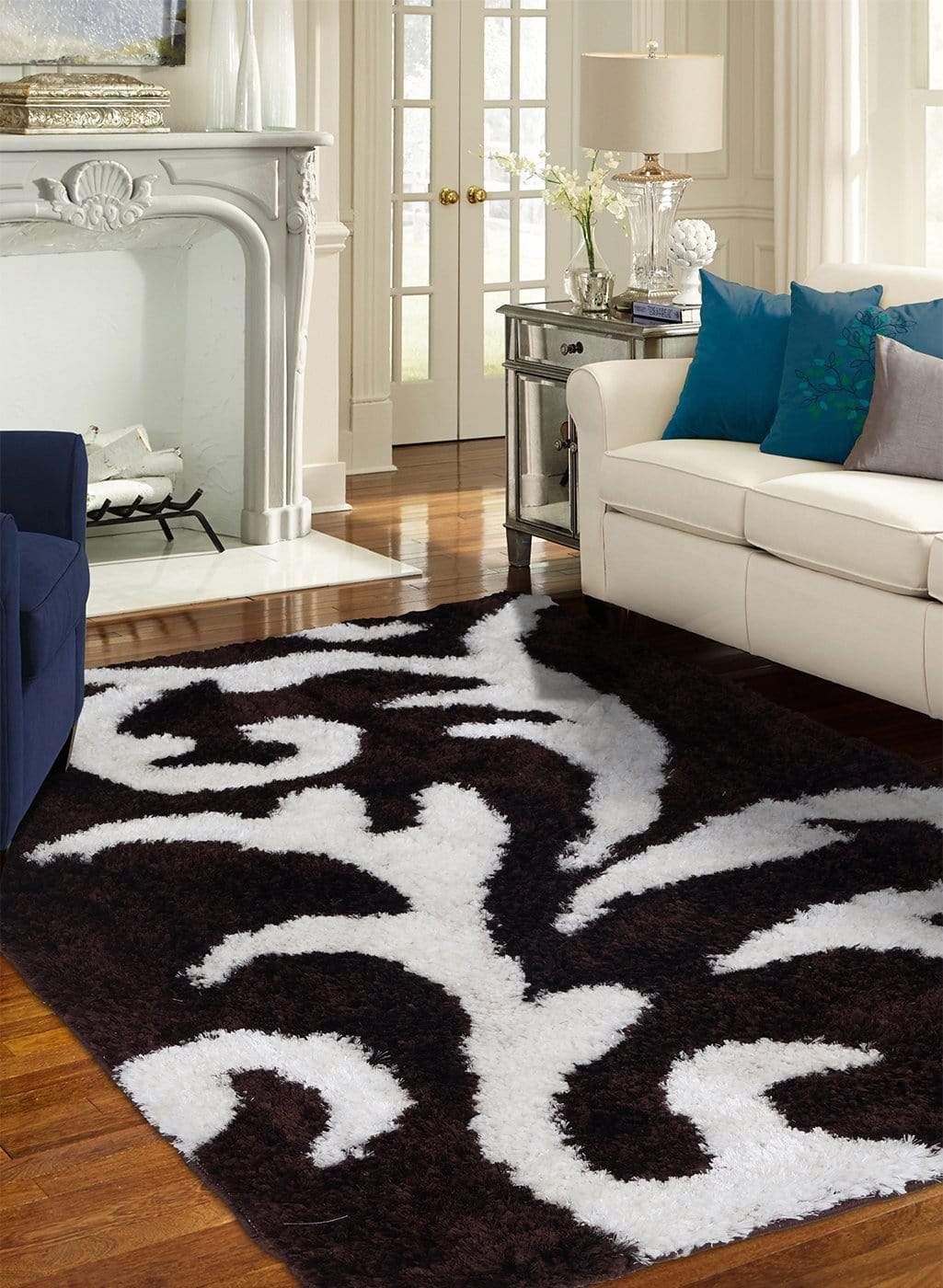Floral Black Carpet for Living Room & Bedroom
