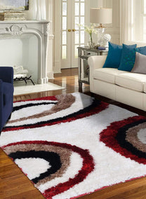 Geometric Pattern White & Brown Carpet for Living Room & Bedroom