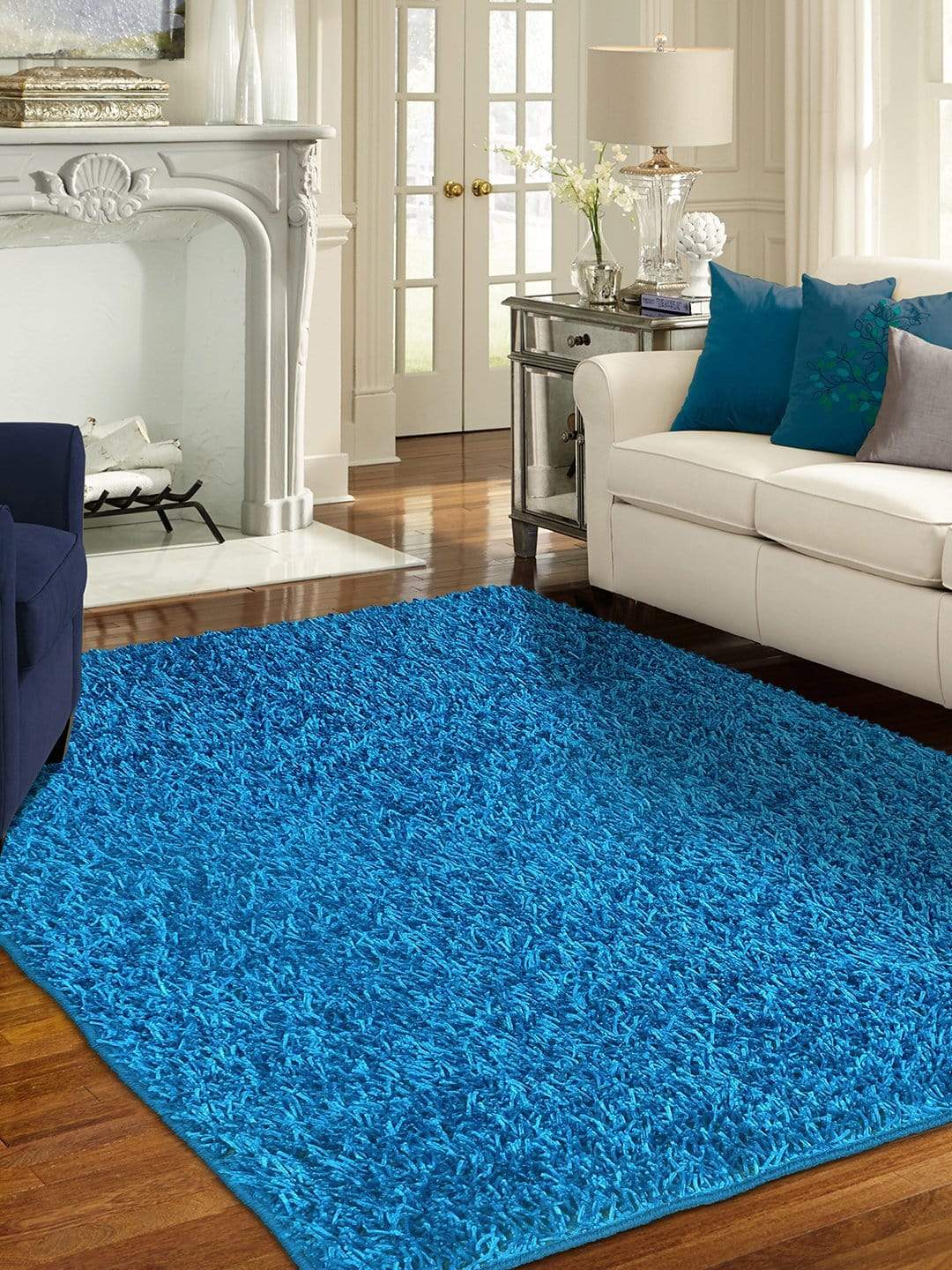 Plain Pattern Blue Carpet  for Living Room