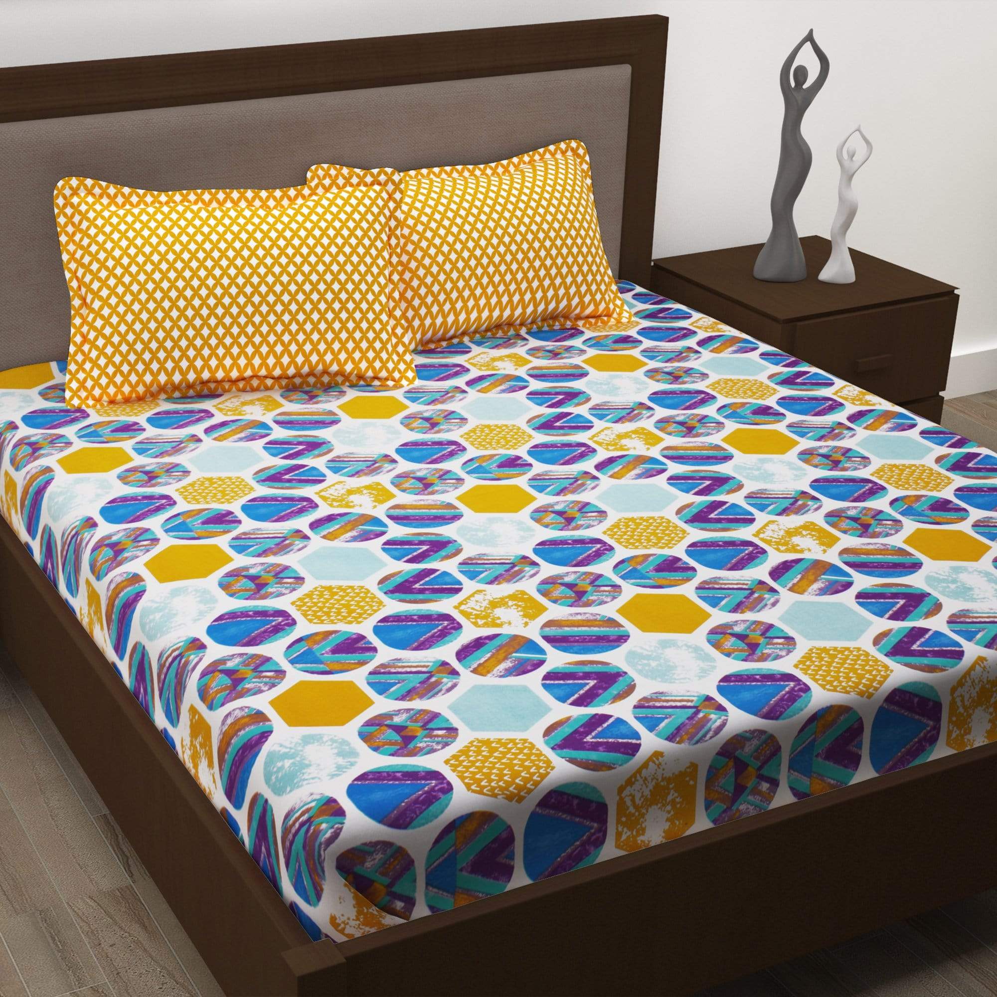 Metro 186 TC Cotton Yellow Double Bedsheet with Pillow Covers