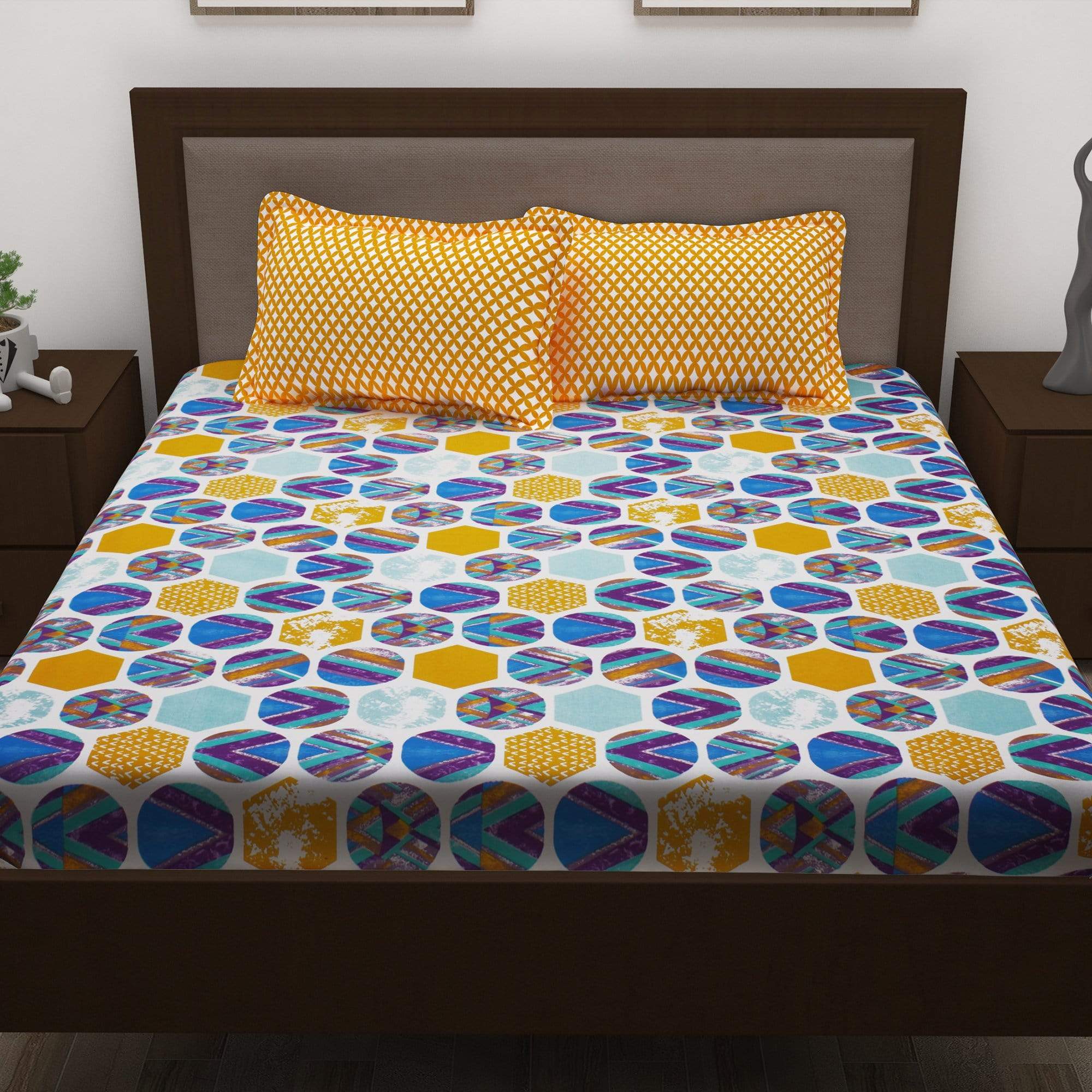 Metro 186 TC Cotton Yellow Double Bedsheet with Pillow Covers